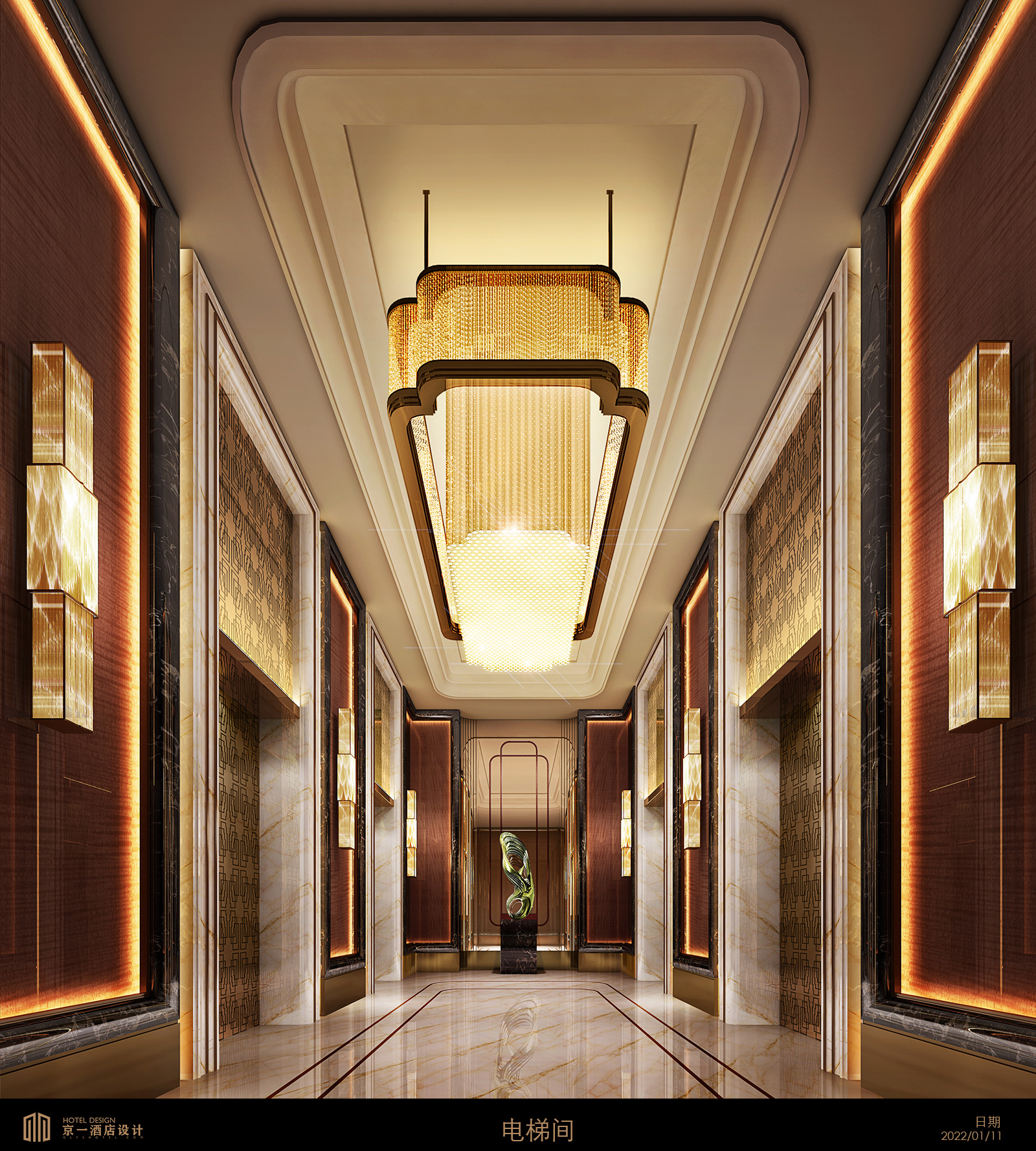 中式酒店电梯间设计方案 — 第2张