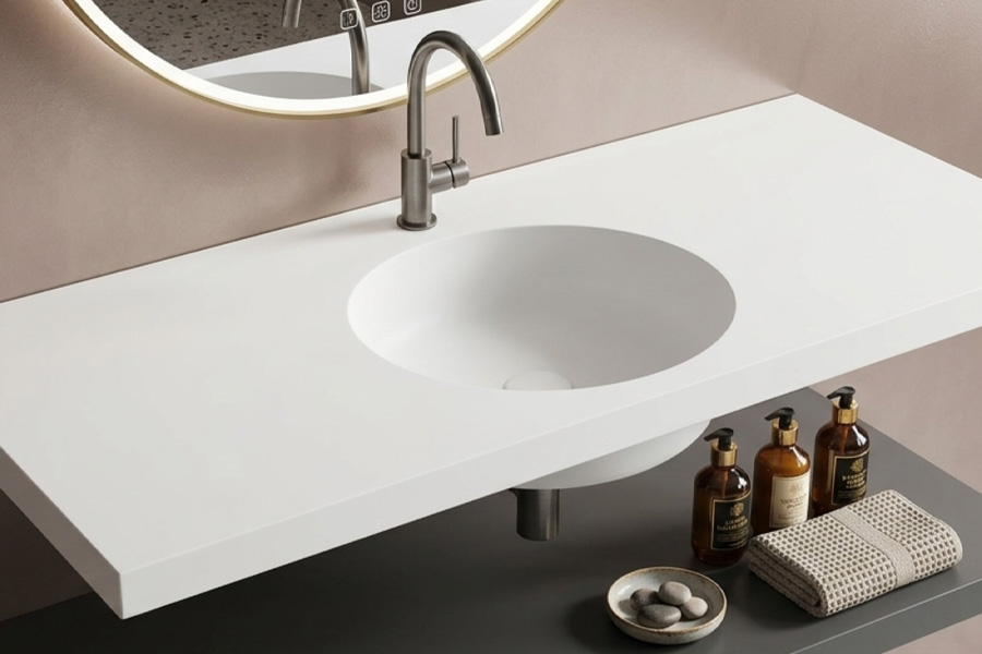 极简风格卫生间人造石白色挂盆搭配