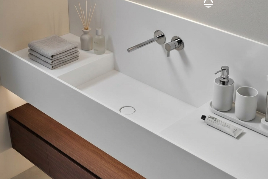 别墅主卫人造石挂盆定制安装效果图