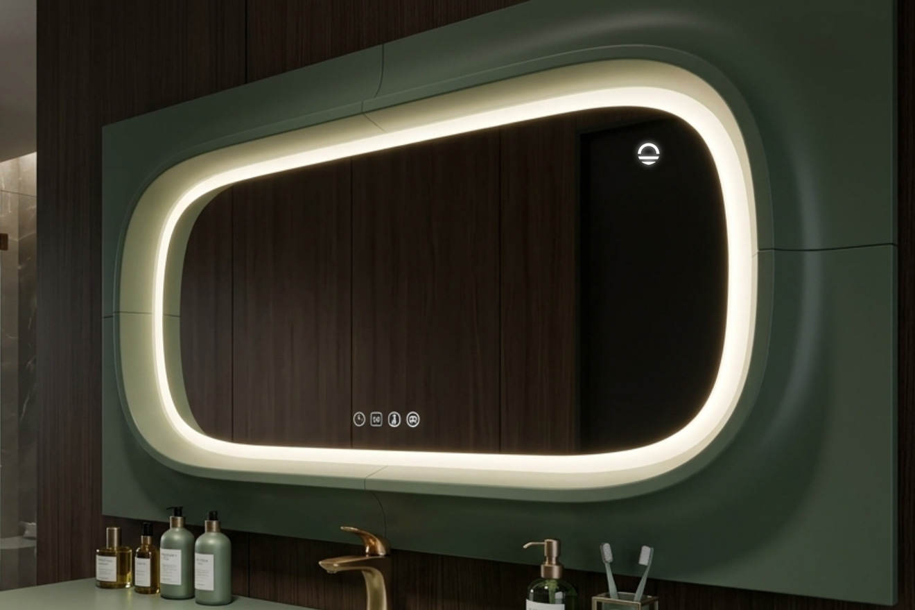 圆角矩形发光浴室镜 带LED灯带 安装在洗手台上方