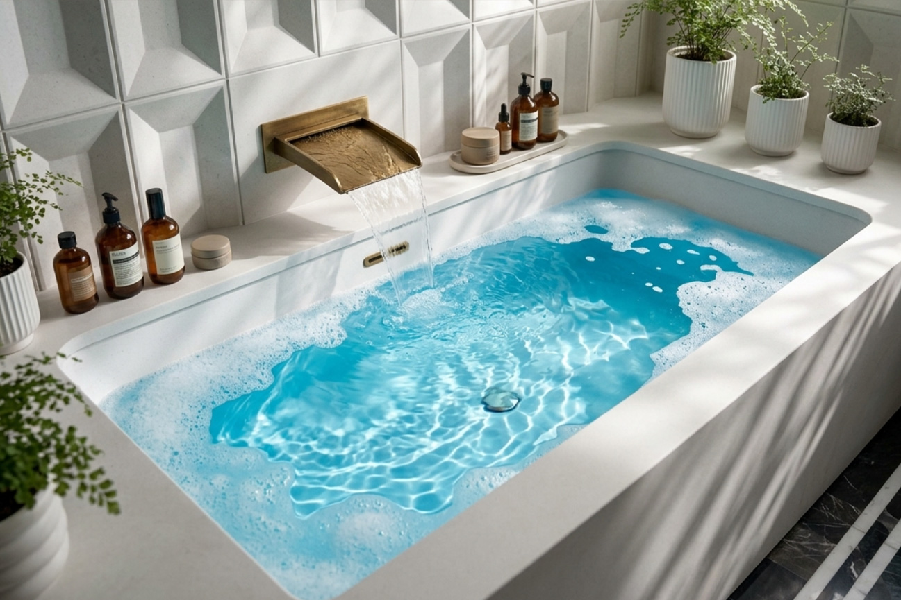 大尺寸白色人造石嵌入式浴缸 适合宽敞浴室