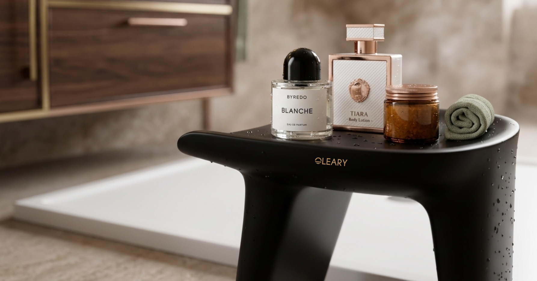 极简风人造石浴室凳 黑色一体成型设计