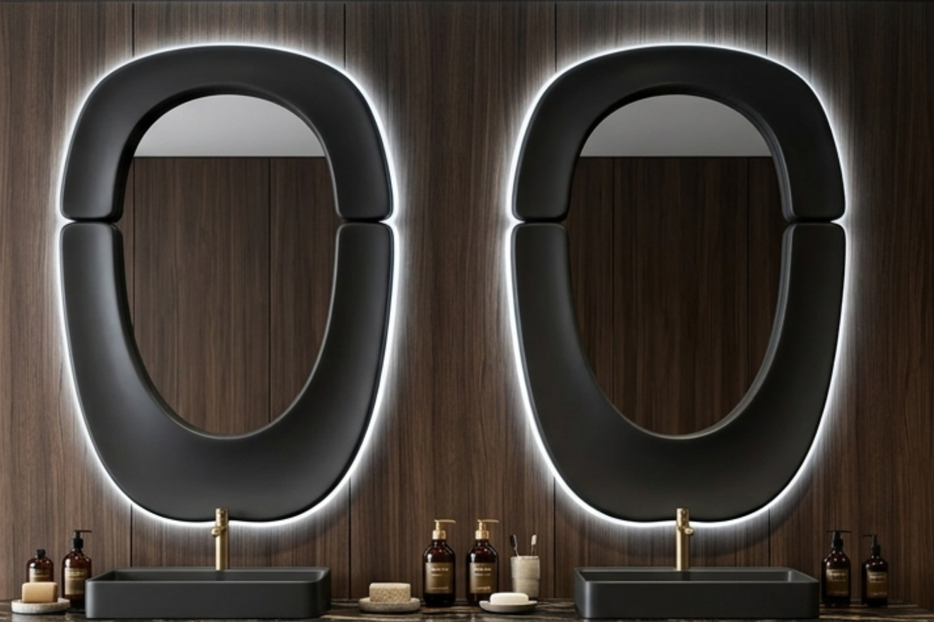 两面不规则椭圆镜 带LED灯带 用于轻奢风浴室