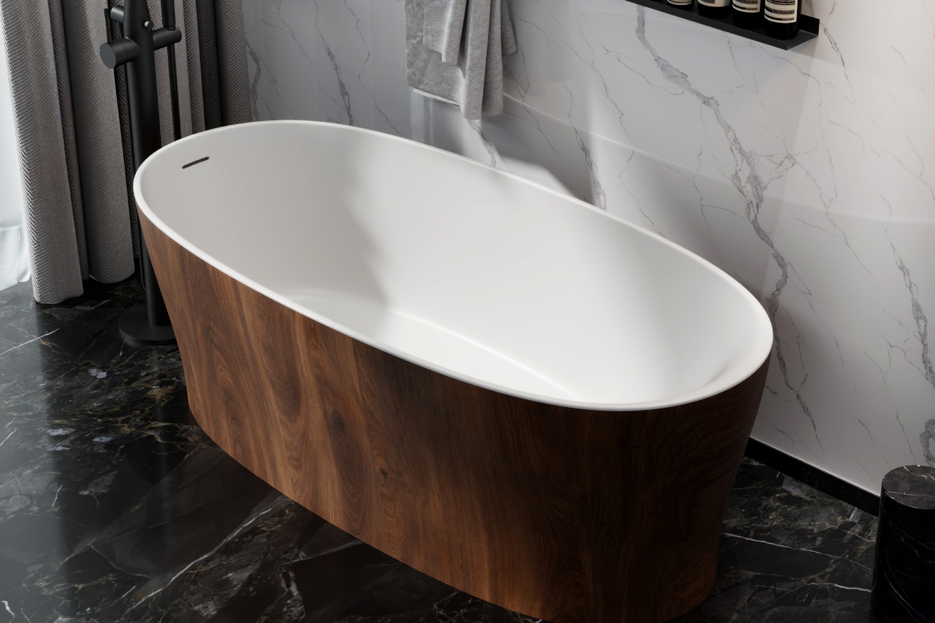 木纹独立式人造石浴缸