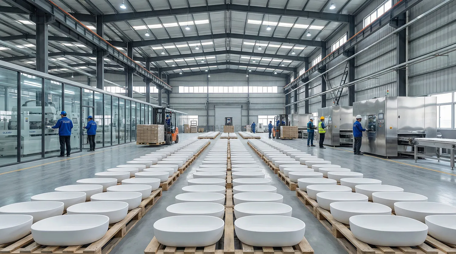 高端酒店人造石洗手台定制安装效果，体现工程定制洗手台的品质与设计细节