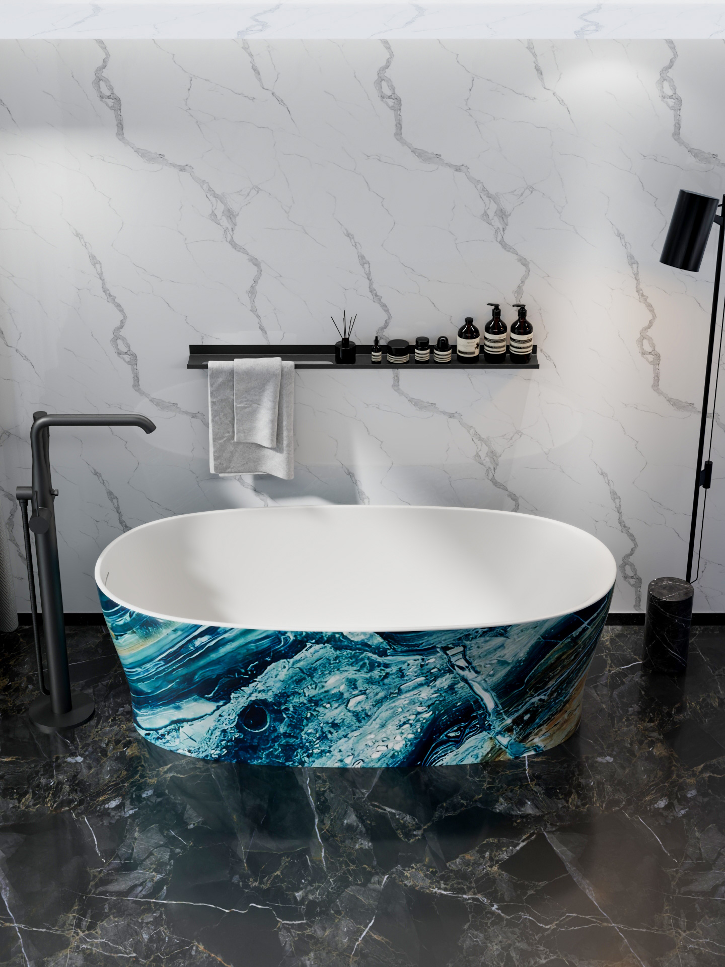 2026新款 意式轻奢人造石浴缸 | 仿真大理石/木纹外饰 定制化工程首选 — 第3张