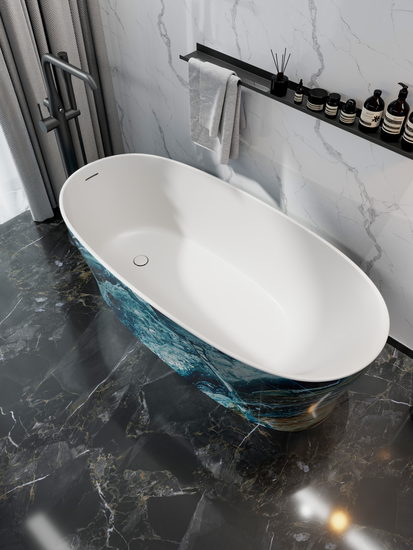 2026新款 意式轻奢人造石浴缸 | 仿真大理石/木纹外饰 定制化工程首选 — 第5张