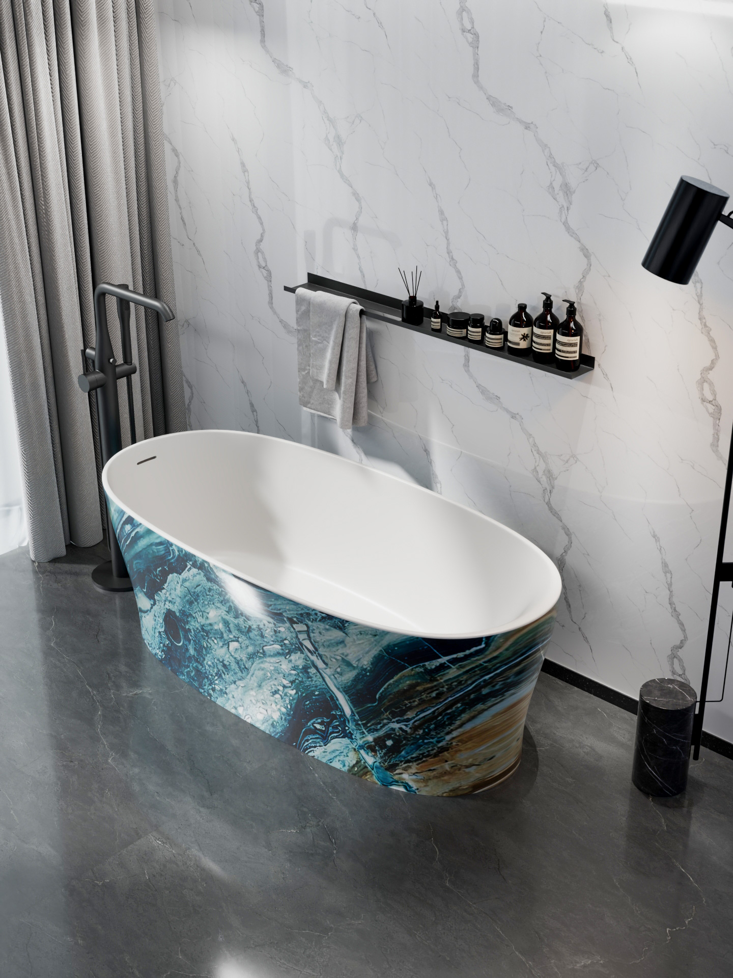 2026新款 意式轻奢人造石浴缸 | 仿真大理石/木纹外饰 定制化工程首选 — 第4张