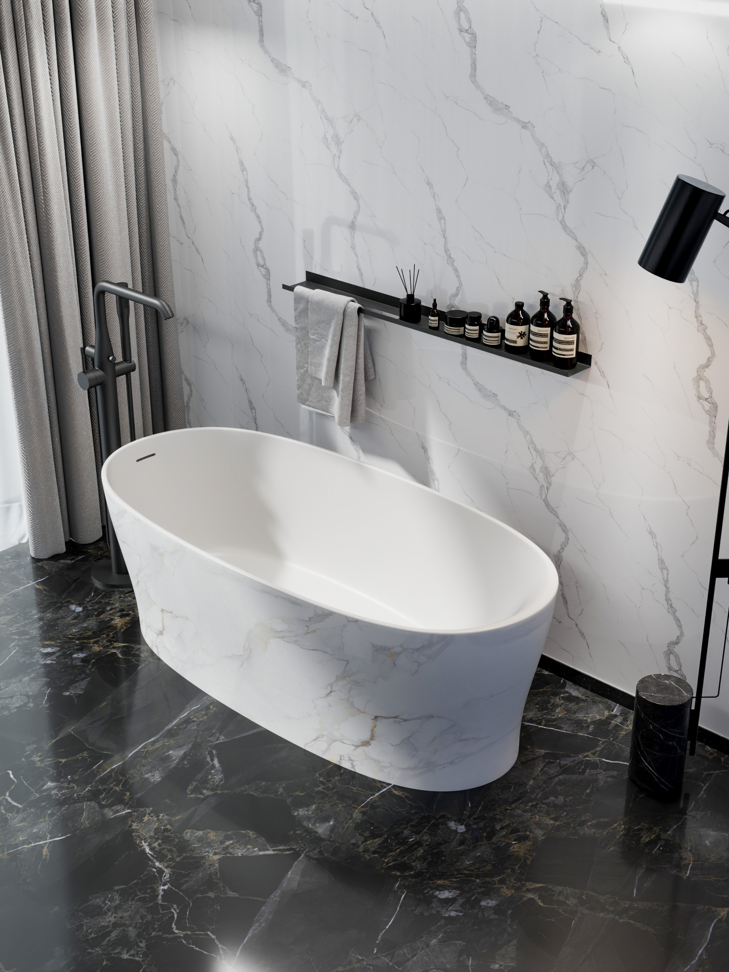 2026新款 意式轻奢人造石浴缸 | 仿真大理石/木纹外饰 定制化工程首选 — 第2张