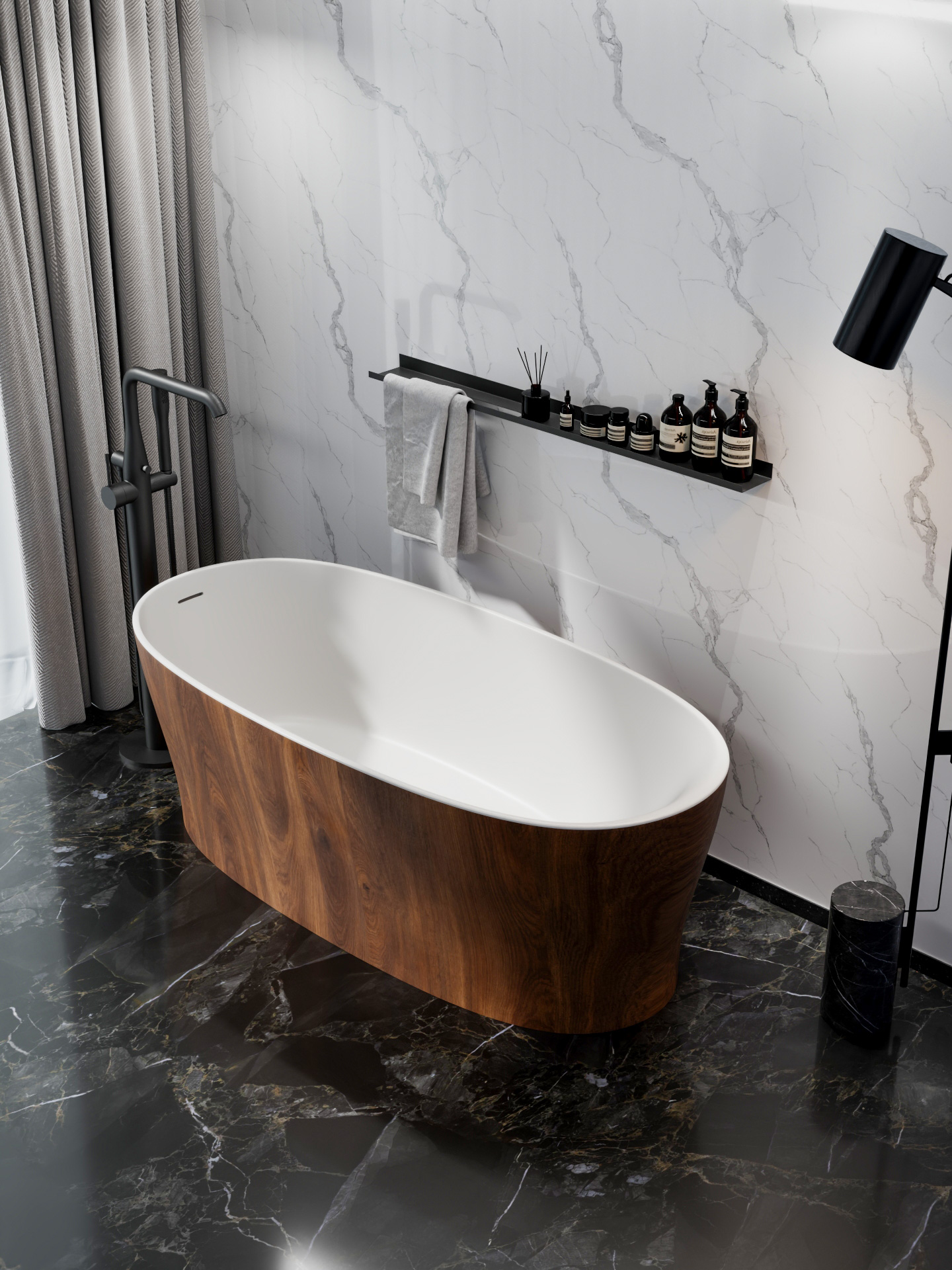2026新款 意式轻奢人造石浴缸 | 仿真大理石/木纹外饰 定制化工程首选 — 第1张