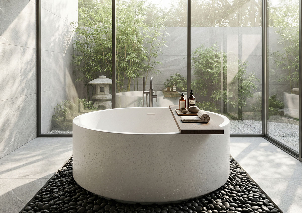 可丽耐浴缸定制：圆形浴缸如何打造禅意酒店空间