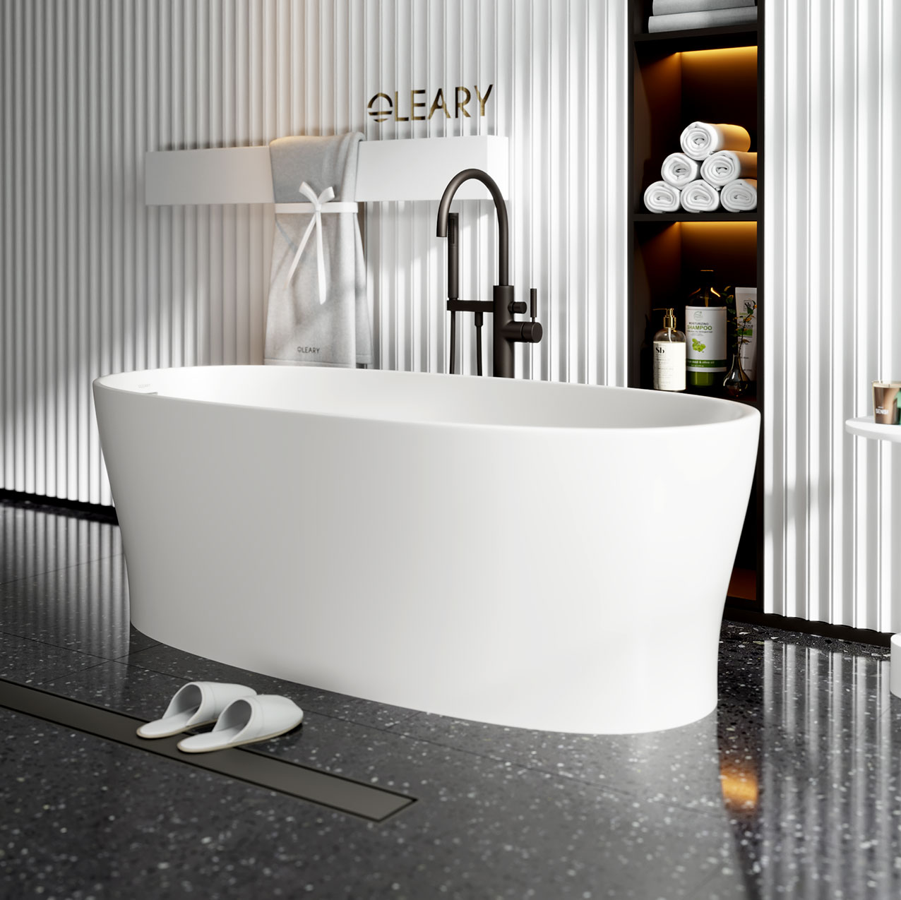 哑光白色独立式人造石浴缸 — 第4张