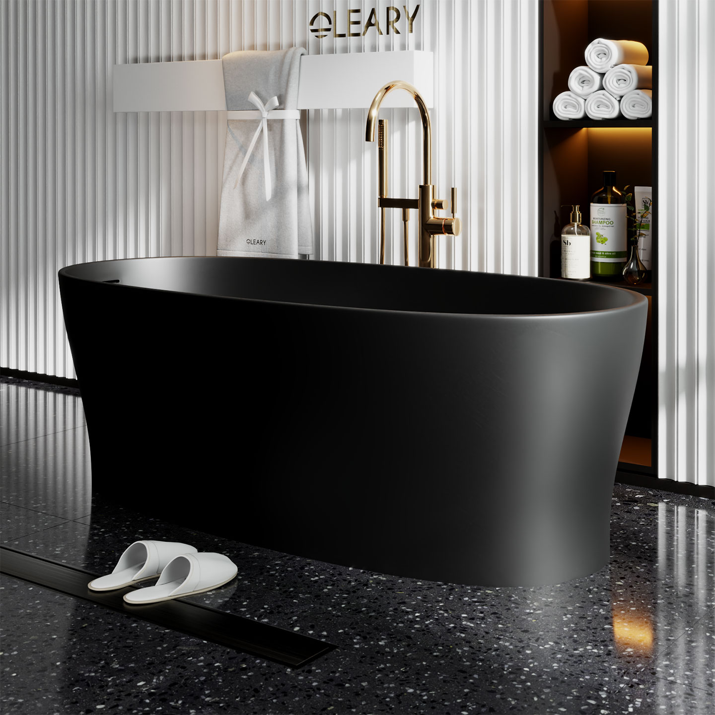 哑光白色独立式人造石浴缸 — 第1张