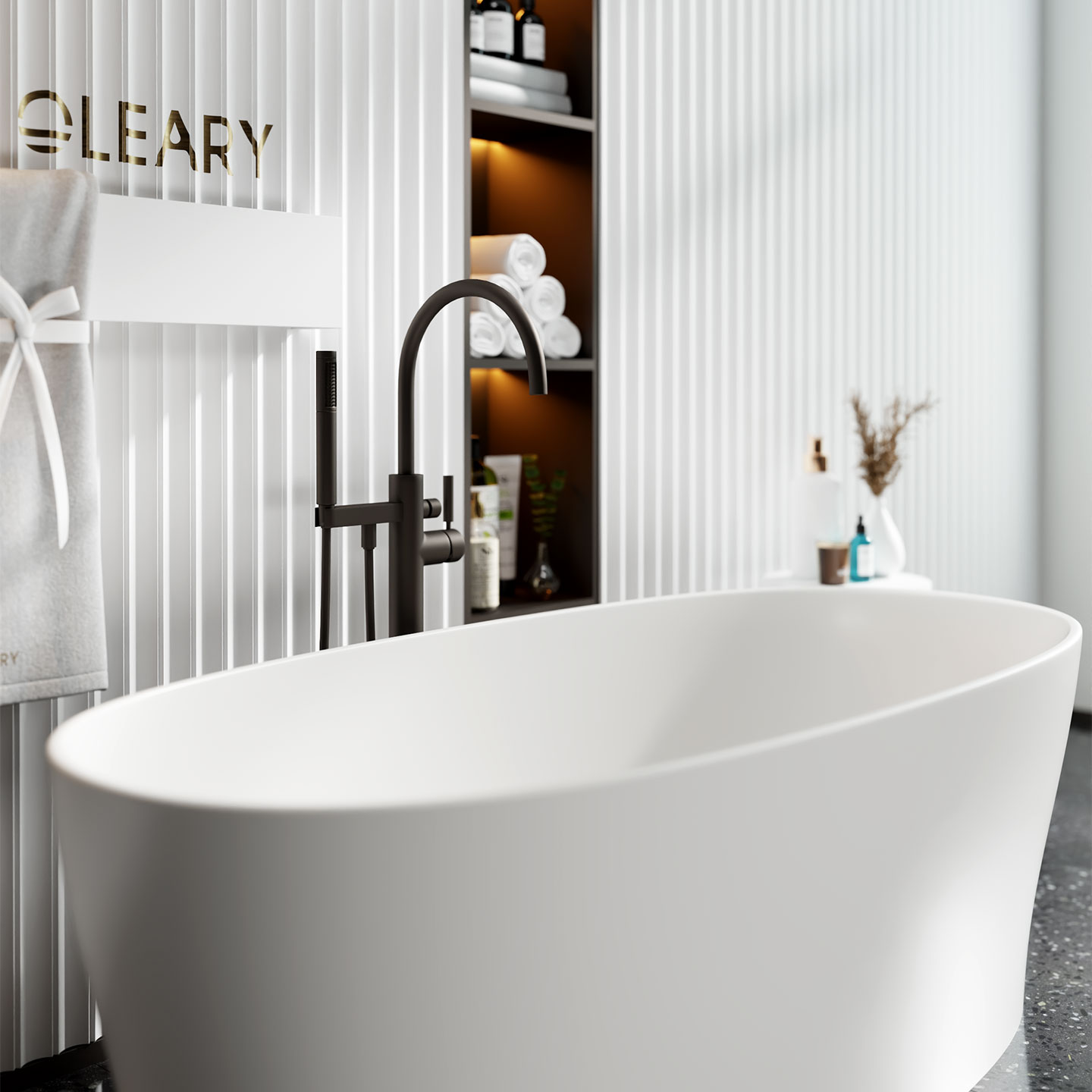 哑光白色独立式人造石浴缸 — 第6张