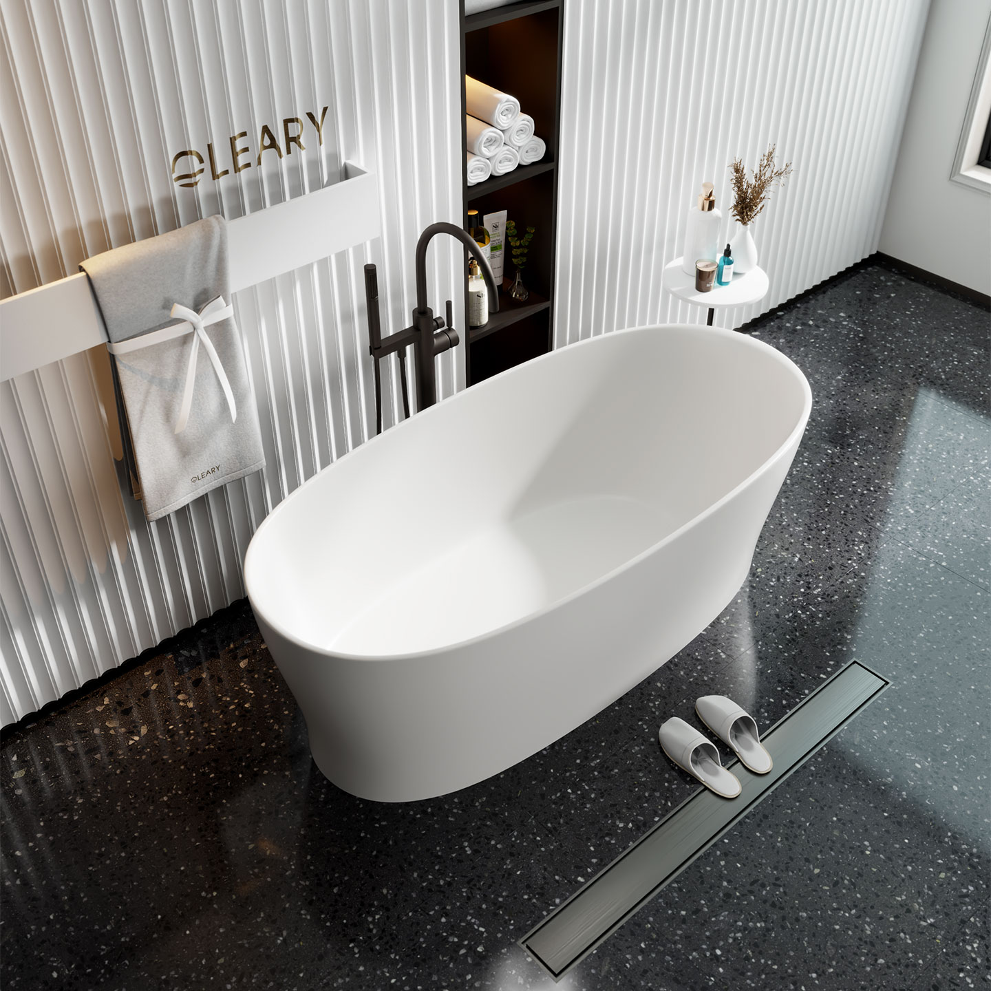 哑光白色独立式人造石浴缸 — 第5张