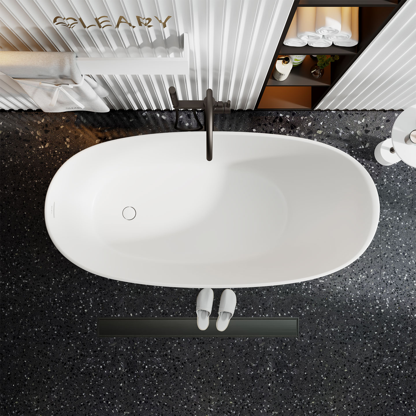 哑光白色独立式人造石浴缸 — 第8张