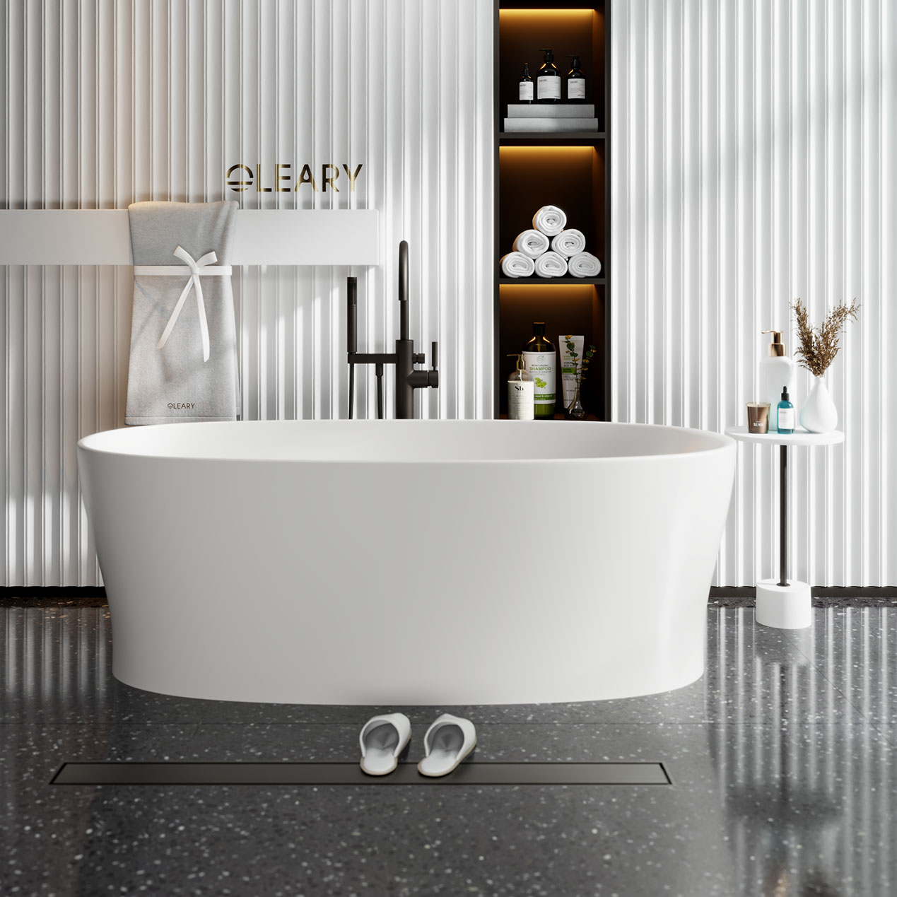 哑光白色独立式人造石浴缸 — 第9张