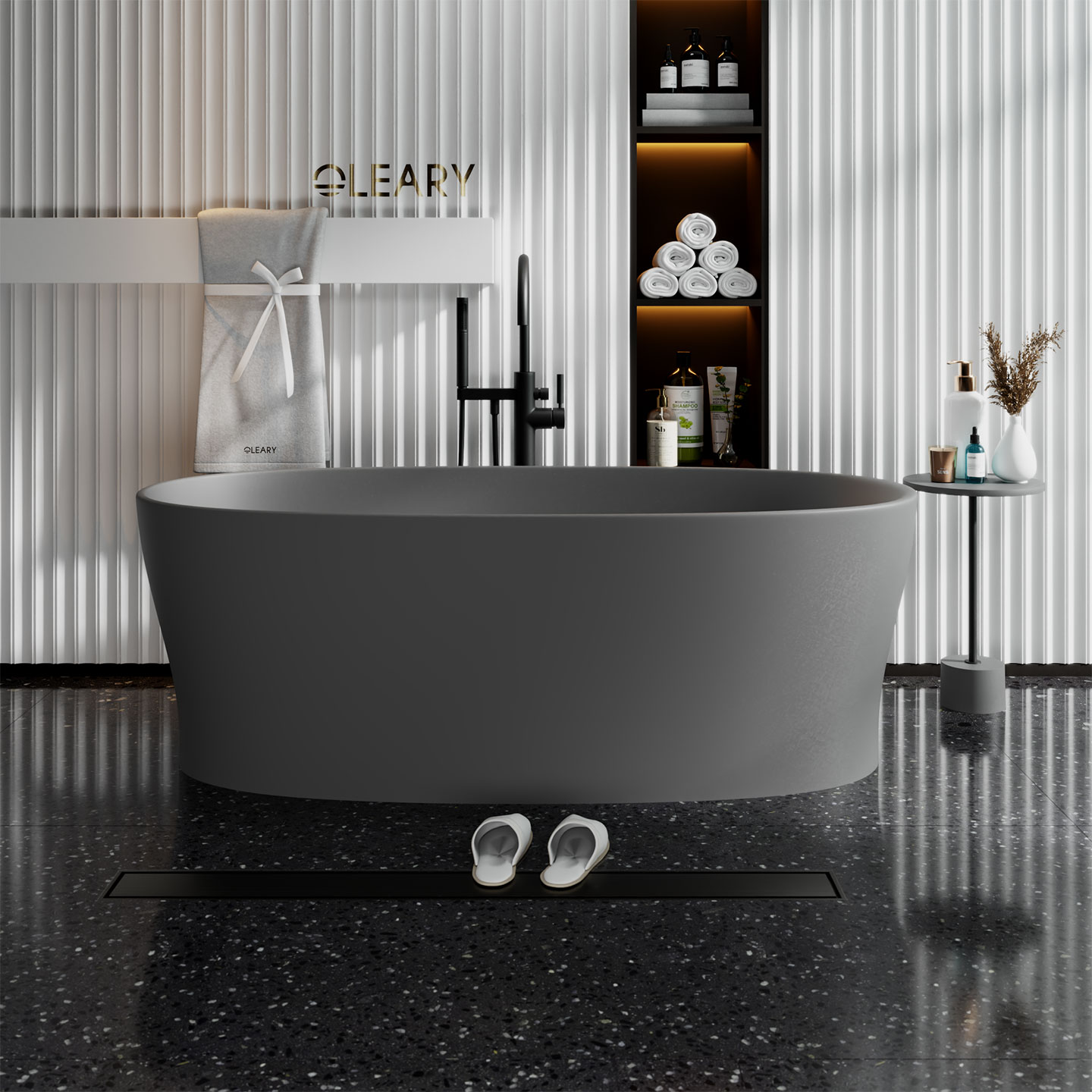 哑光白色独立式人造石浴缸 — 第2张